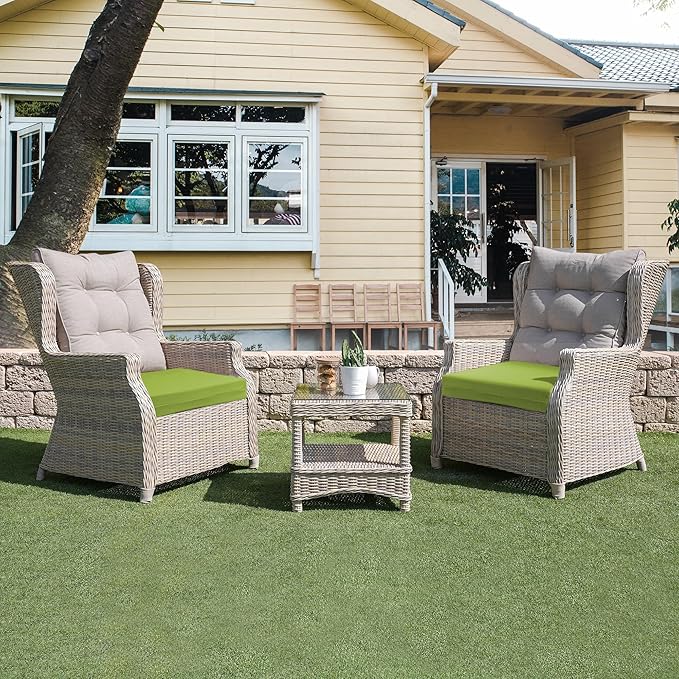 UNIKOME Outdoor Chair Cushions Pack of 4, Water Resistant Patio Cushions with Ties, High Density Sponge Filling Square Corner Seat Cushions for Outdoor Furniture, 18.5"*16"*3", Green