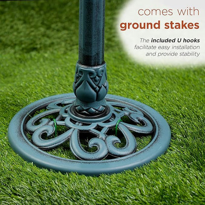 Alpine Corporation TEC116BL Pedestal Birdbath with Scrollwork Base and Ground Stakes, Décor for Lawn & Garden, 28" H, Blue