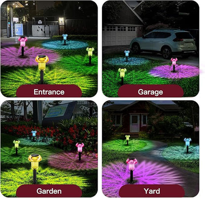 Easter Solar Pathway Lights Outdoor Decorative 4 Pack, 4 color LED Mushroom Solar Lights Outdoor Waterproof Solar Powered Decor for Yard Driveway Patio, Valentines Day Halloween Christmas Garden Decor