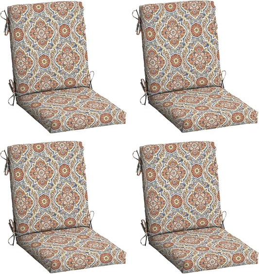 Arden 4-Pack Outdoor Patio Dining Chair Cushion, 20x44, Rain-Proof Seat Pad, Fade-Resistant Outdoor Cushion Global Vintage Medallion