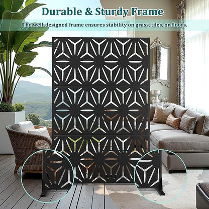 Metal Privacy Screen Outdoor Privacy Screen, Freestanding Fence Panel for Outside, 72''H×47''W, Decorative Screen Panel for Backyard/Patio/Deck