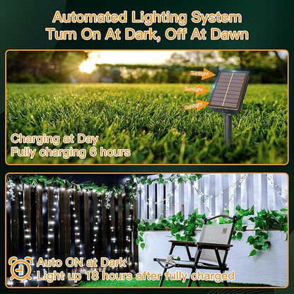 2 Pack Solar String Lights Total 480LED 158FT, IP67 Waterproof Solar Lights for Outside with 8 Modes, Upgraded Solar Panel Fairy Lights for Garden Party Wedding Decorations (Cool White)