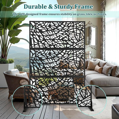 Metal Privacy Screen Outdoor Privacy Screen, Freestanding Fence Panel for Outside, 72''H×47''W, Decorative Screen Panel for Backyard/Patio/Deck