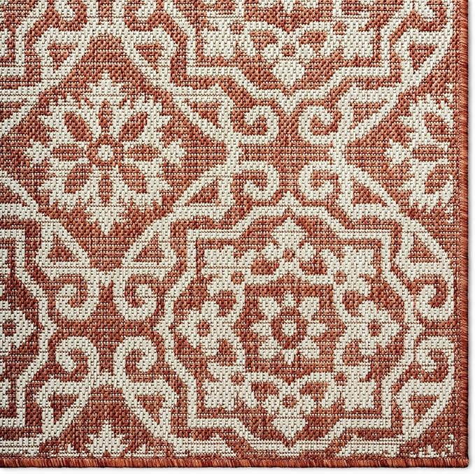 Nicole Miller New York Patio Country Danica Transitional Geometric Indoor/Outdoor Area Rug, Terracotta/Ivory , 7'9"x10'2"