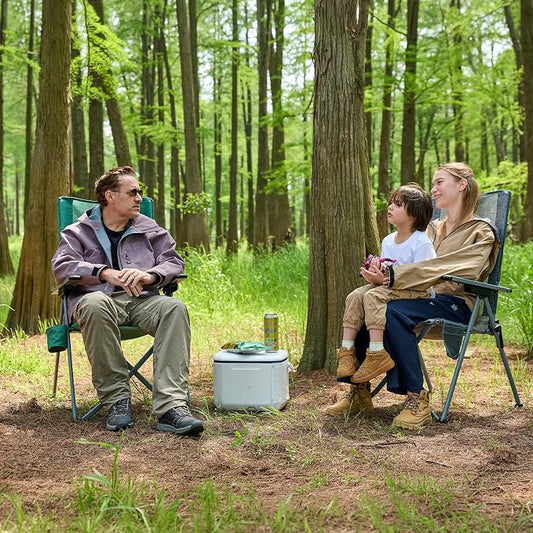 EVER ADVANCED Reclining Camping Chairs for Adult Lightweight, Portable Compact Folding Chair with High Back, 4-Level Recliner Chairs, Lawn Chair for Patio Balcony, Supports 350lbs, Stretch Mesh Green