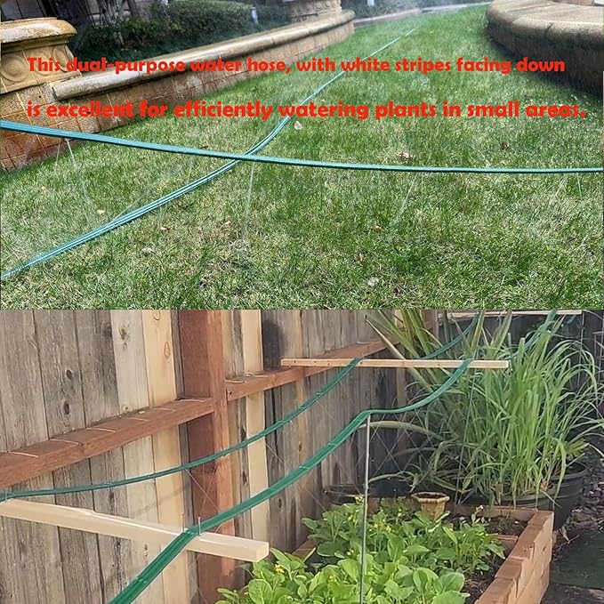 Watoo 2026 Sprinkler Hose & Soaker Hose for Yard - 25 FT Reinforced Flat Garden Hose with Holes, Heavy Duty No-Kink Lawn Irrigation Hose (Includes Stakes, High Pressure Spray)