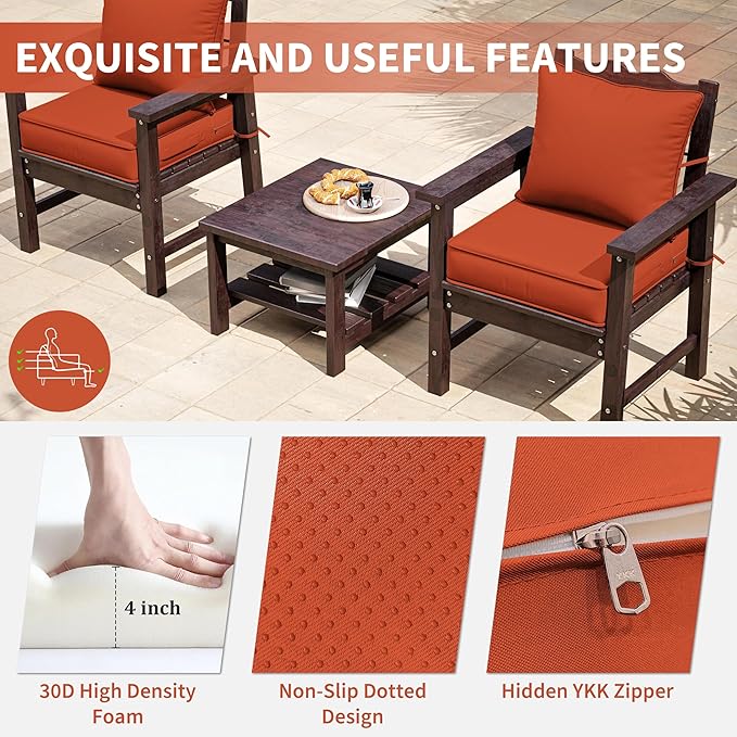 Premium Outdoor Seat Cushion Chair Cushions for Patio Furniture 19 L X 19 W X 4 H Waterproof & Fade Resistant Deep Seat and Backrest Cushion Set with Removable Covers for Chair, Sofa