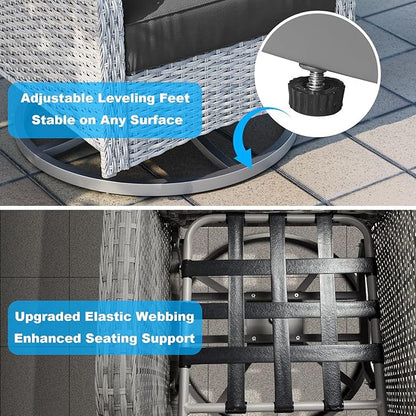 12-Piece Small Patio Furniture Set, Outdoor Swivel Rocking Chairs Set with 55,000 BTU Fire Pit Table Wicker Chairs and Ottomans, Patio Bistro Set for Balcony, Deck, Porch, Black