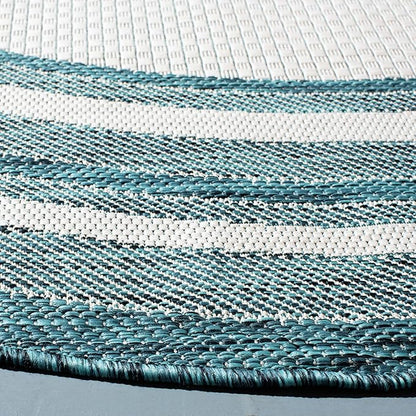 SAFAVIEH Washable Rug Outdoor Courtyard Collection - 7'10" Round, Ivory & Teal, Non-Shedding & Easy Cleaning, Ideal for Patio, Backyard, Mudroom (CY8475-53512)