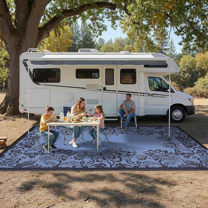 Garvee Outdoor Rugs 9' x 12’ Waterproof Reversible Mats, Large Area Plastic Straw Rug, Outside Carpet, Butterfly Floral Rv Mat for Patio Camping Picnic Backyard Deck Balcony Porch Beach Trailer