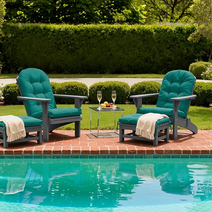 Adirondack Chair Cushion with Ottoman, Folding Adjustable Adirondack Seat Cushions, Waterproof Adirondack Patio Chair Pads for Garden, Deck, or Poolside, Large-Lake Blue-1