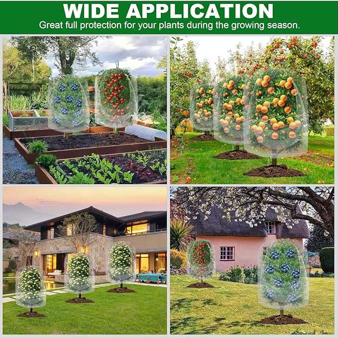 4 Pack Garden Netting for Blueberry Bushes 2 Sizes with Drawstring Garden Mesh Nets Insect Netting Plant Row Covers Protection Bags for Fruit Trees Shrubs Vegetables Flowers Herbs