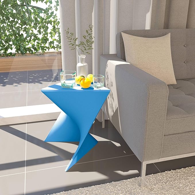 LeisureMod 15.75" Stackable Weather-Resistant Plastic Triangular Side Table - Accent End Table for Indoor & Outdoor Use (Blue, Set of 2)