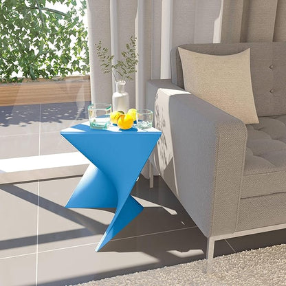 LeisureMod 15.75" Stackable Weather-Resistant Plastic Triangular Side Table - Accent End Table for Indoor & Outdoor Use (Blue, Set of 2)
