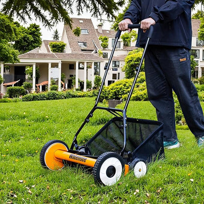 Walensee 20-Inch 5-Blade Push Reel Lawn Mower, Cordless Manual Reel Lawn Mower Walk-Behind Steel Lawn Mowers with Removable 11.8-Gallon Grass Catcher, Sponge Grip, 9-Position Cutting Height Adjustment