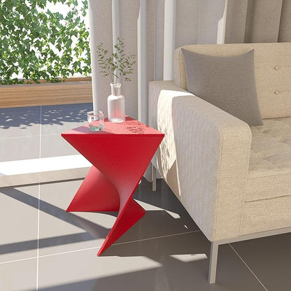 LeisureMod 15.75" Stackable Weather-Resistant Plastic Triangular Side Table - Accent End Table for Indoor & Outdoor Use (Red, Set of 2)