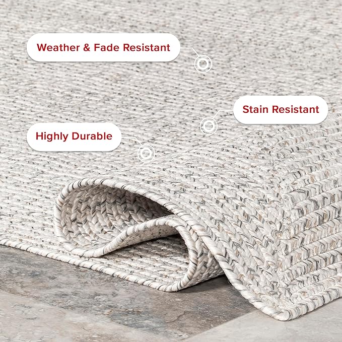 nuLOOM 2' x 6' Solid Hand Braided Indoor/Outdoor Area Rug, Pet-Friendly, High Traffic, Weather Resistant, for Patio, Balcony, Bedroom, Living, Dining Room, Wynn Ivory