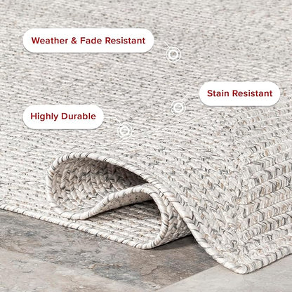 nuLOOM 2' x 6' Solid Hand Braided Indoor/Outdoor Area Rug, Pet-Friendly, High Traffic, Weather Resistant, for Patio, Balcony, Bedroom, Living, Dining Room, Wynn Ivory