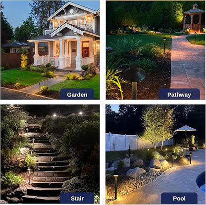 Gardenreet Solid Cast Brass Pathway Lights, 3 Color Temp Selectable Low Voltage Landscape Path Light Wired, LED Walkway Light Waterproof, 12V Wired Black for Entrance Garden with G4 Bulb (12 Pack)