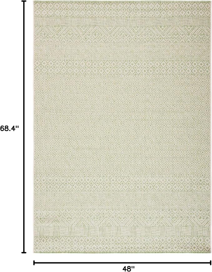 SAFAVIEH Washable Rug Outdoor Courtyard Collection - 4' x 5'7", Beige & Green, Non-Shedding & Easy Cleaning, Ideal for Patio, Backyard, Mudroom (CY6235-21812)