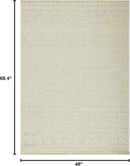 SAFAVIEH Washable Rug Outdoor Courtyard Collection - 4' x 5'7", Beige & Green, Non-Shedding & Easy Cleaning, Ideal for Patio, Backyard, Mudroom (CY6235-21812)