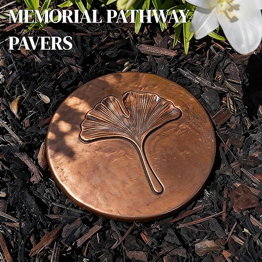 Stepping Stones Outdoor Pathway – 10.8" Antique Bronze Ginkgo Garden Stone Outdoor Decorative – Grandma Mothers Day Gifts, Garden Memorial Stone for Loved Ones Outside, Backyard Walkway Pavers