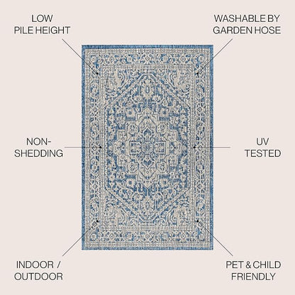 JONATHAN Y Medallion Weave Indoor Outdoor Area Rug 9X12 Navy/Gray, Sinjuri Textured for Backyard, Patio, Porch, Easy-Cleaning, High Traffic, Pet-Friendly, Non-Shedding (SMB101B-9)