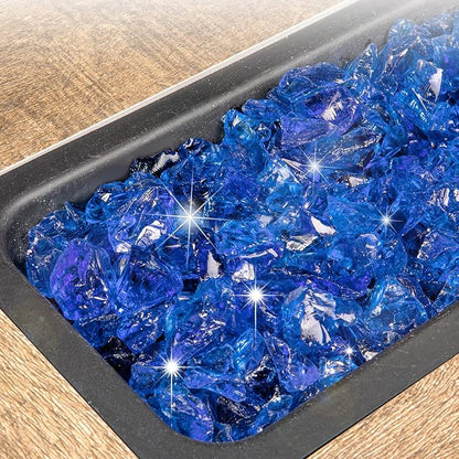 GASPRO 20 lbs Fire Glass for Propane Fire Pit, 1/2-Inch Decorative Firepit Glass Rock for Gas Fireplace, Ocean Blue
