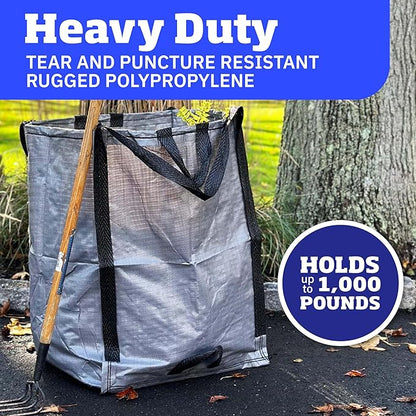 DURASACK Heavy Duty Home and Yard Bags 48-Gallon Reusable Self-Standing Lawn and Leaf Bags Garbage Can with Reinforced Handles, Gray, 3 Pack
