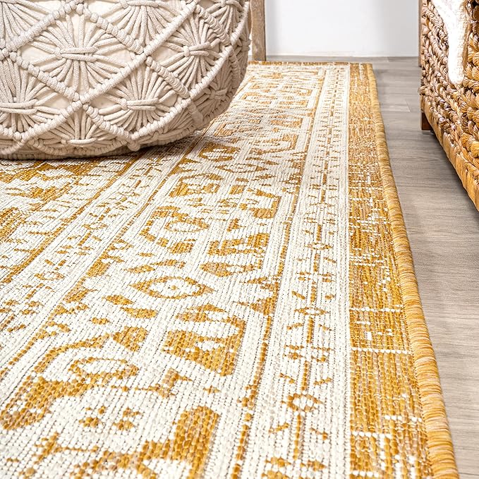 JONATHAN Y Medallion Weave Indoor Outdoor Runner Rug 2X10 Yellow/Cream, Sinjuri Textured for Backyard, Patio, Porch, Easy-Cleaning, High Traffic, Pet-Friendly, Non-Shedding (SMB101I-210)