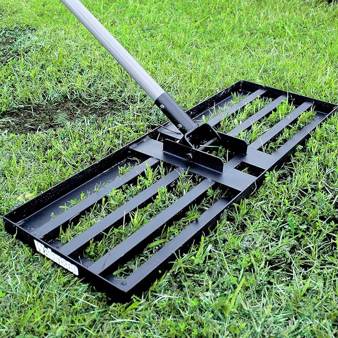 Walensee Lawn Leveling Rake, Levelawn Tool, Heavy Duty Effort Saving Lawn Level Tool, Steel Handle Lawn Leveler for Yard Garden Golf Course , Ease Level Soil Sand Dirt Surfaces, 7FT 30"x10"
