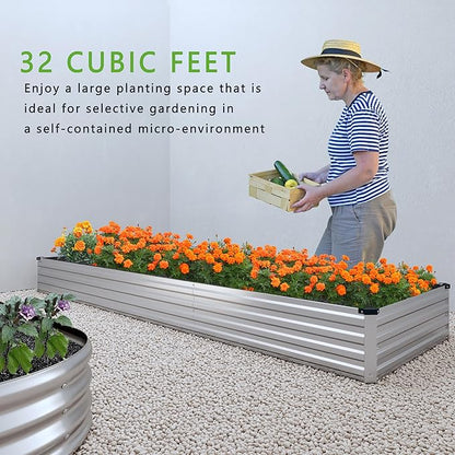 DIIYIV 12x2x1FT Galvanized Raised Garden Bed Kit,Vegetable Boxes-Rectangle Metal Flower Box,Large Planter Raised Beds Outdoor Garden for Planting,Fruit,Herb-Silver