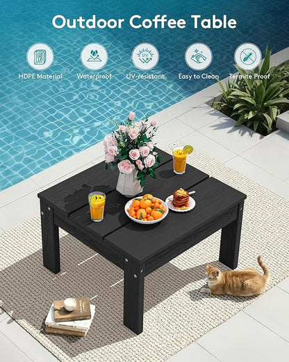 SERWALL HDPE Patio Furniture Set, All-Weather Modular Outdoor Conversation Furniture, Seats 8, Outdoor Sofa Set for Garden, Deck or Poolside, Black Frame with Grey Cushion