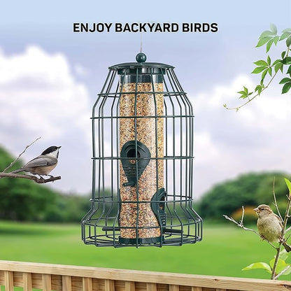 Squirrel Resistant Bird Feeders 22 oz. Bird Feeder with 4 Perches for Small Backyard Birds ONLY. Bird Feeder Squirrel Proof/Chew Proof/Rustproof. Fill with Wild Bird Seed for Outside Feeders