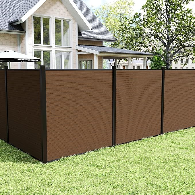 Privacy Fence Panels for Outside with 2 Post, 6' × 6' Windproof Composite Fence Cover Privacy, Garden Fencing Panel for Yard Pool Equipment Trash Can(Poured Concrete, Brown)