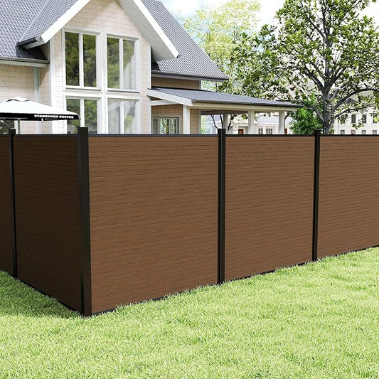 Privacy Fence Panels for Outside with 1 Post, 6' × 6' Windproof Composite Fence Cover Privacy, Garden Fencing Panel for Yard Pool Equipment Trash Can(Poured Concrete, Brown)