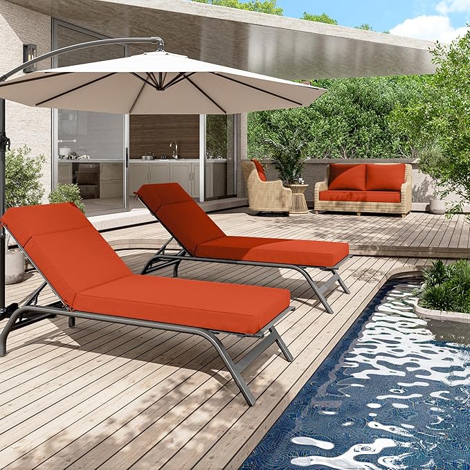 2 Pcs Chaise Lounge Cushions Outdoor, 80" L X 26" W X 4" D Lounge Chair Cushions for Outdoor Furniture, High-Density Foam Patio Chaise Cushion-Waterproof Fade-Resistant ThickPatio lounge chair cushion