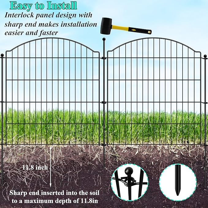 Decorative Garden Fences 32in x 24ft, 10 Pack Outdoor Fencing Animal Barrier Dog Border, Metal Wire Fence Panels for Garden Decor, Flower Bed Edging Borders for No Dig Patio Yard