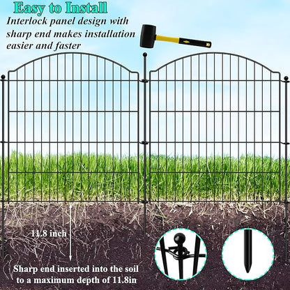 Decorative Garden Fences 32in x 24ft, 10 Pack Outdoor Fencing Animal Barrier Dog Border, Metal Wire Fence Panels for Garden Decor, Flower Bed Edging Borders for No Dig Patio Yard
