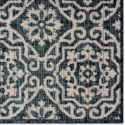 Nicole Miller New York Patio Country Danica Transitional Geometric Indoor/Outdoor Area Rug, Navy Blue/Ivory , 7'9"x10'2"