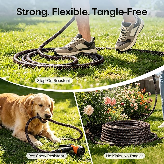 Garden Hose, 3/4" Flexible Water Hose Ultra Lightweight, Non-Expandable with 10 Function Nozzle, Kink-Free, Leak-Proof, 360° Swivel, Abrasion Resistant & Easy to Store for Yard Lawn, Outdoor (75ft)
