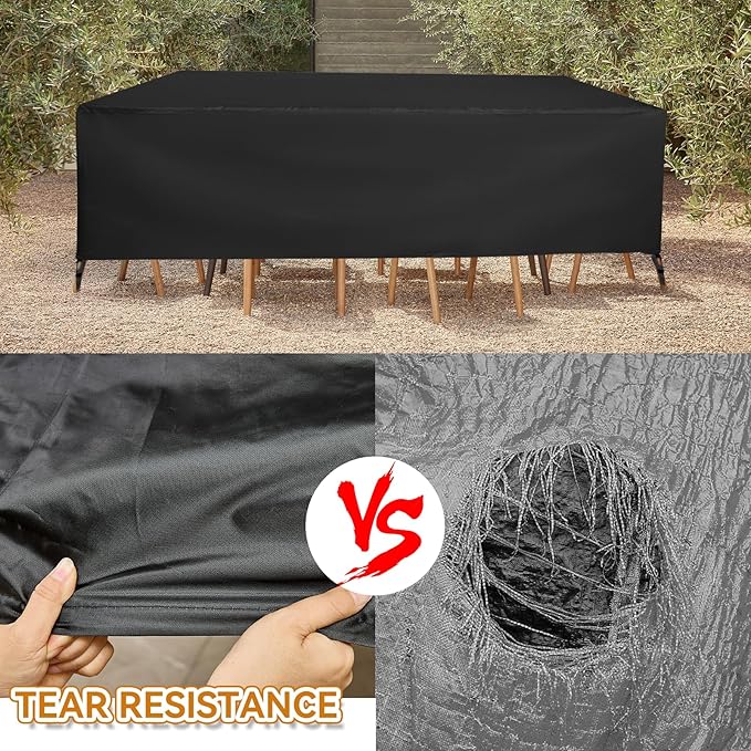 TUOKING Outdoor Furniture Covers Heavy-Duty 420D Waterproof Cover,All-Weather Patio Furniture Protector for Sofa,Chairs & Table-UV-Resistant,Anti-Tear Dustproof Covers (Black, 126"L x 63"W x 28"H)