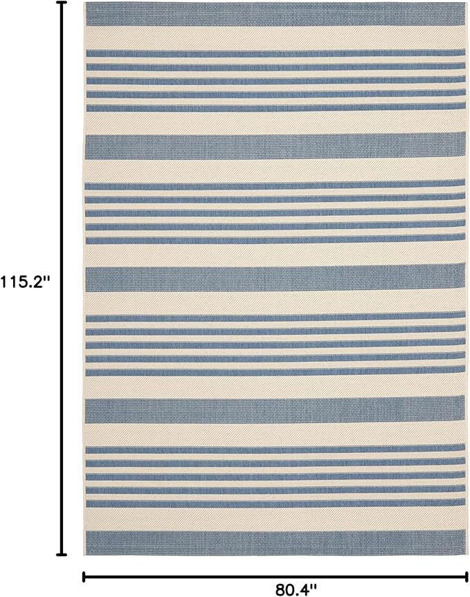 SAFAVIEH Washable Rug Outdoor Courtyard Collection - 6'7" x 9'6", Beige & Blue, Non-Shedding & Easy Cleaning, Ideal for Patio, Backyard, Mudroom (CY6062-233)