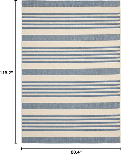 SAFAVIEH Washable Rug Outdoor Courtyard Collection - 6'7" x 9'6", Beige & Blue, Non-Shedding & Easy Cleaning, Ideal for Patio, Backyard, Mudroom (CY6062-233)