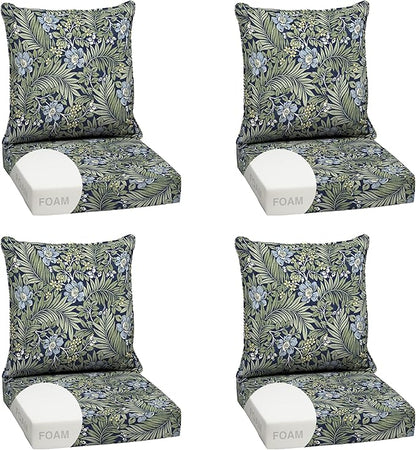 Arden Outdoor Foam Deep Seat Cushion Set (4-Pack), 24x24, Premium High-Density Foam, Never Flattens, Weather-Proof for Patio Chair Sofa Couch, Sapphire Morrison Floral