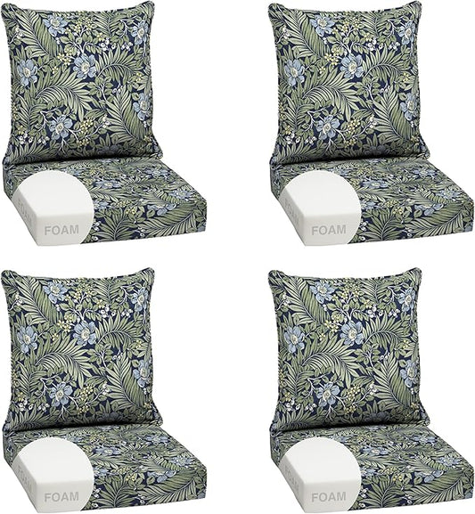 Arden Outdoor Foam Deep Seat Cushion Set (4-Pack), 24x24, Premium High-Density Foam, Never Flattens, Weather-Proof for Patio Chair Sofa Couch, Sapphire Morrison Floral