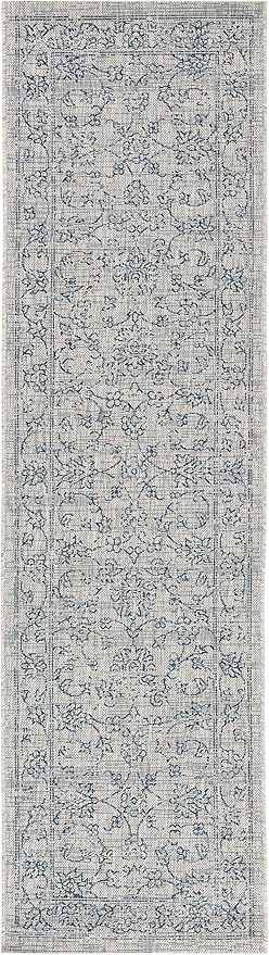 SAFAVIEH Courtyard Collection 2'3" x 16' Grey/Navy CY8680 Indoor/ Outside Waterproof Easy cleansingPatio Backyard Mudroom Runner Mat