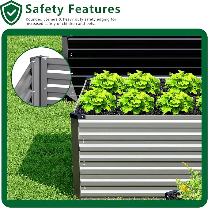 DIIYIV Galvanized Raised Garden Bed Kit Outdoor Patio,12x2x2ft Large Rectangular Metal Planter Boxes,Deep Root Box Planter for Gardening,Vegetables,Flowers,Herbs-Silver