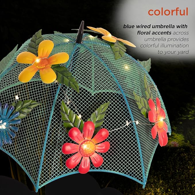 Alpine Corporation 39" Tall Outdoor Solar Powered LED Lights Girl and Boy Silhouette with Umbrella Yard Statue