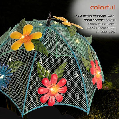 Alpine Corporation 39" Tall Outdoor Solar Powered LED Lights Girl and Boy Silhouette with Umbrella Yard Statue